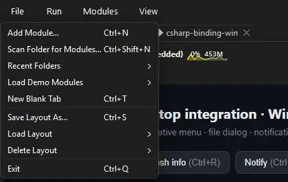 The same File menu on Windows