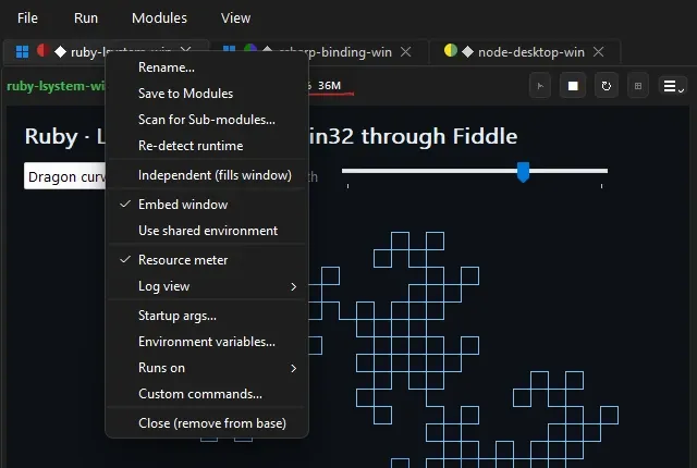The same right-click menu on a tab on Windows